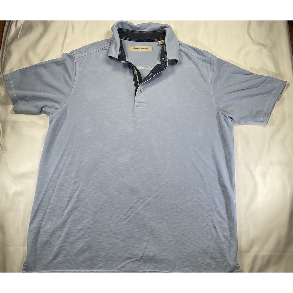 Tommy Bahama Light Blue With Navy Inside Collar Size M Polo Shirt 4